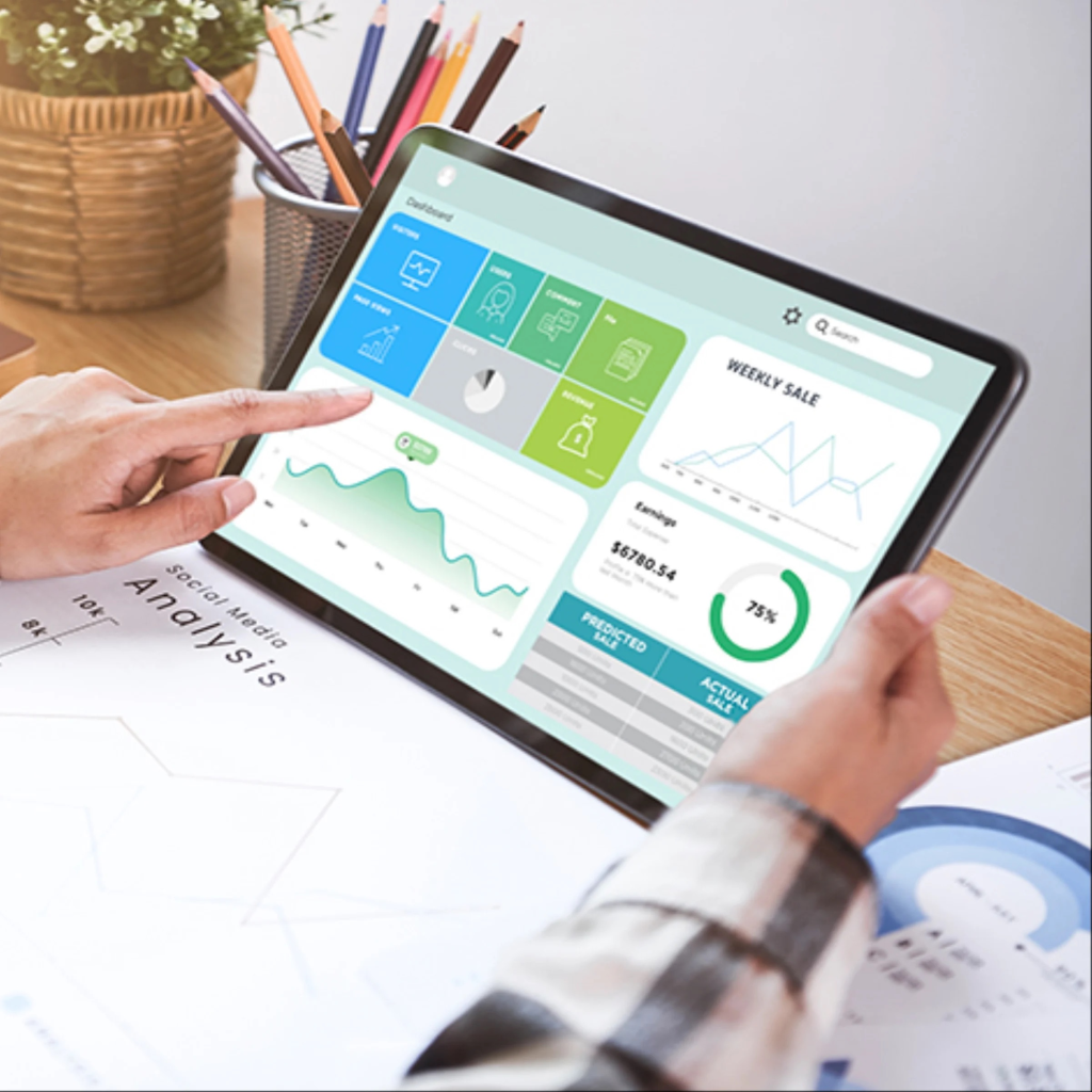 Digital tax and accounting templates displayed on a tablet finance dashboard