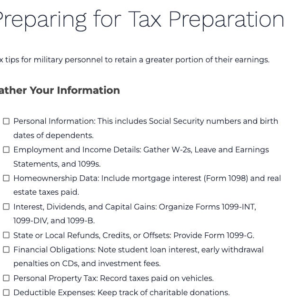 Military Tax Checklist: Essential Tax Filing Documents (Printable)