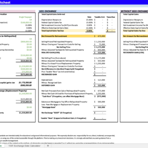 1031 Exchange Calculator Excel: Compare 1031 Exchange Rules & Without 1031 Exchange Scenario |Includes Depreciation Recapture, Capital Gains