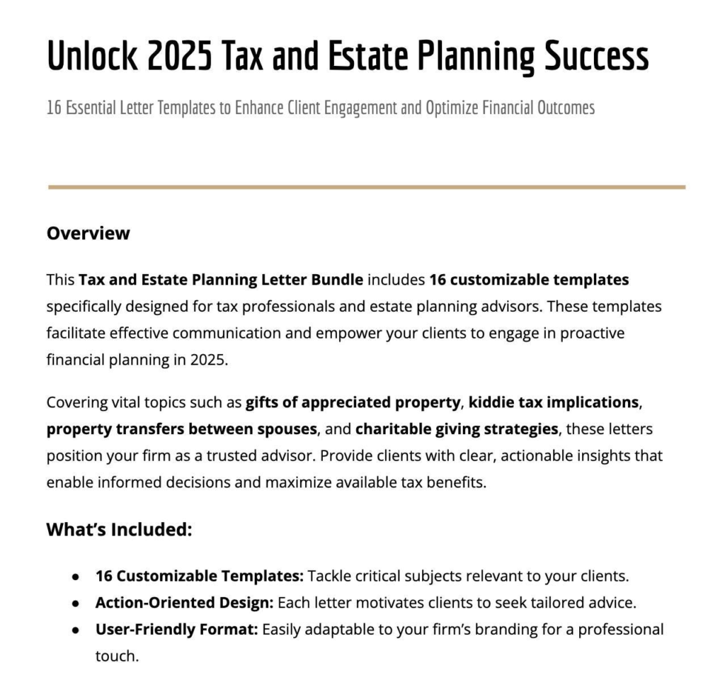 Tax & Estate Planning Letter Bundle - 16 Customizable Templates