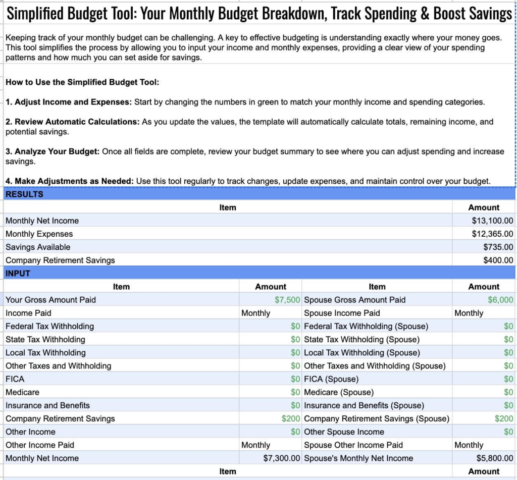 Simplified Budget Tool: Your Monthly Budget Breakdown, Track Spending & Boost Savings