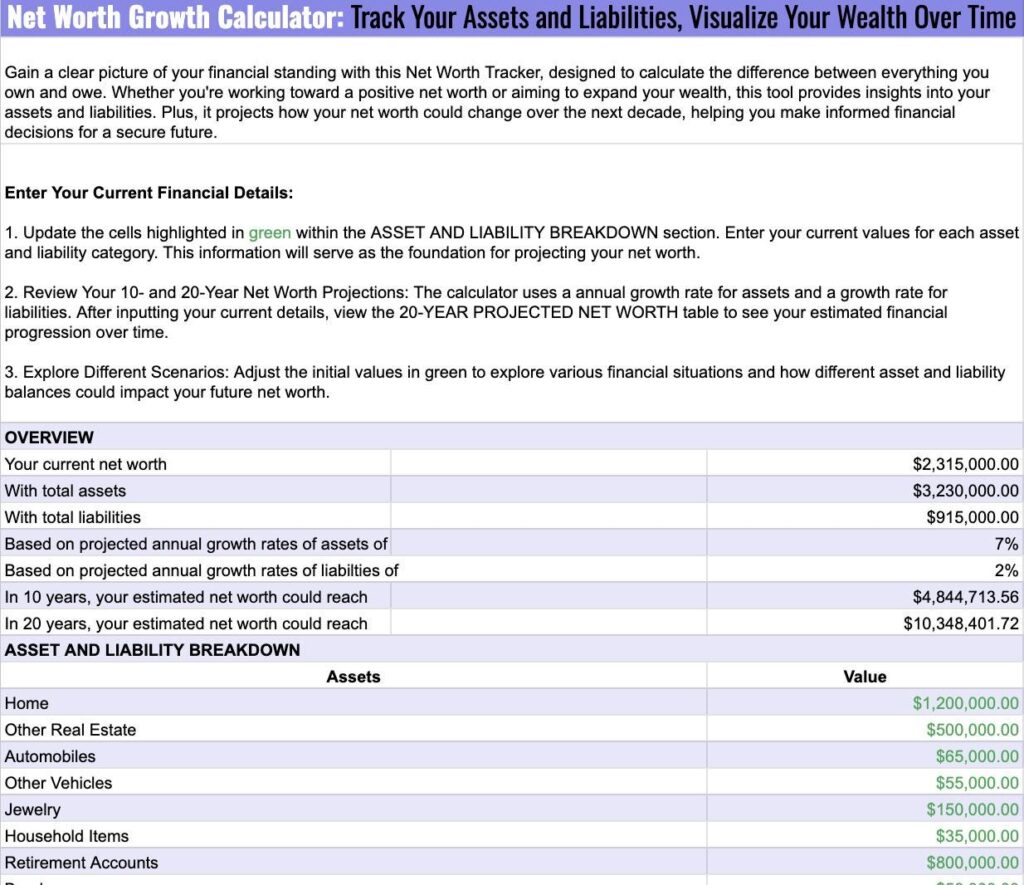 Net Worth Growth Calculator: Track Your Assets and Liabilities, Visualize Your Wealth Over Time