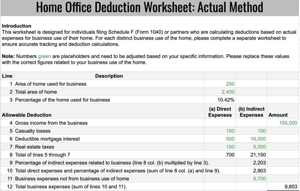Home Office Deduction Worksheet for Business Expense Tracking: Actual and Simplified Methods