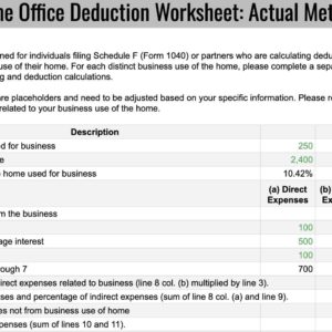 Home Office Deduction Worksheet for Business Expense Tracking: Actual and Simplified Methods