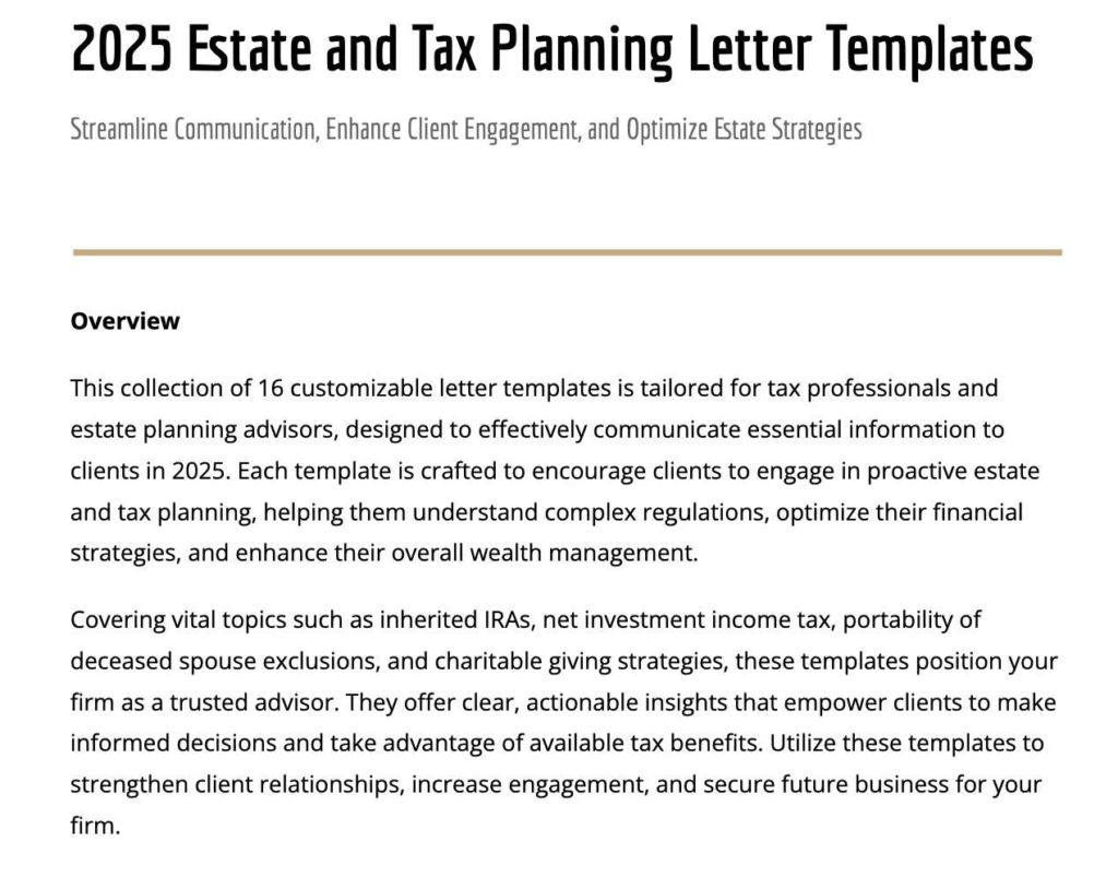 2025 Estate & Tax Planning Letter Templates | Customizable for Advisors | Boost Client Engagement