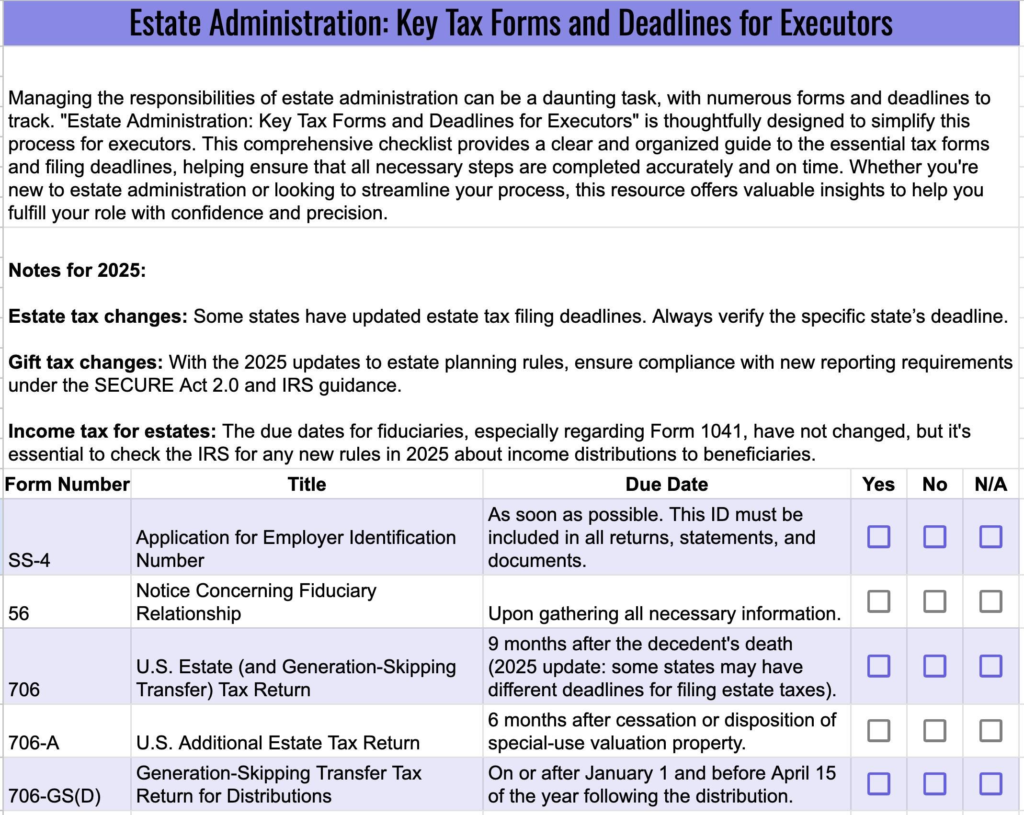 Estate Administration: Key Tax Forms and Deadlines for Executors