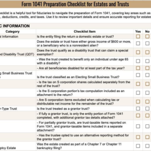 Form 1041 Preparation Checklist for Estates and Trusts