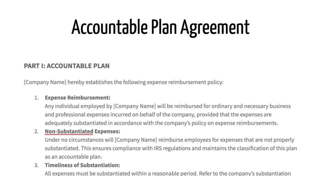 Accountable Plan Template IRS Compliant S Corp Accountable Reimbursement Plan for Business Expense Reimbursements & Tax-Free Policies Sample