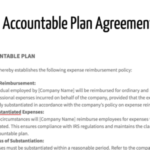 Accountable Plan Template IRS Compliant S Corp Accountable Reimbursement Plan for Business Expense Reimbursements & Tax-Free Policies Sample