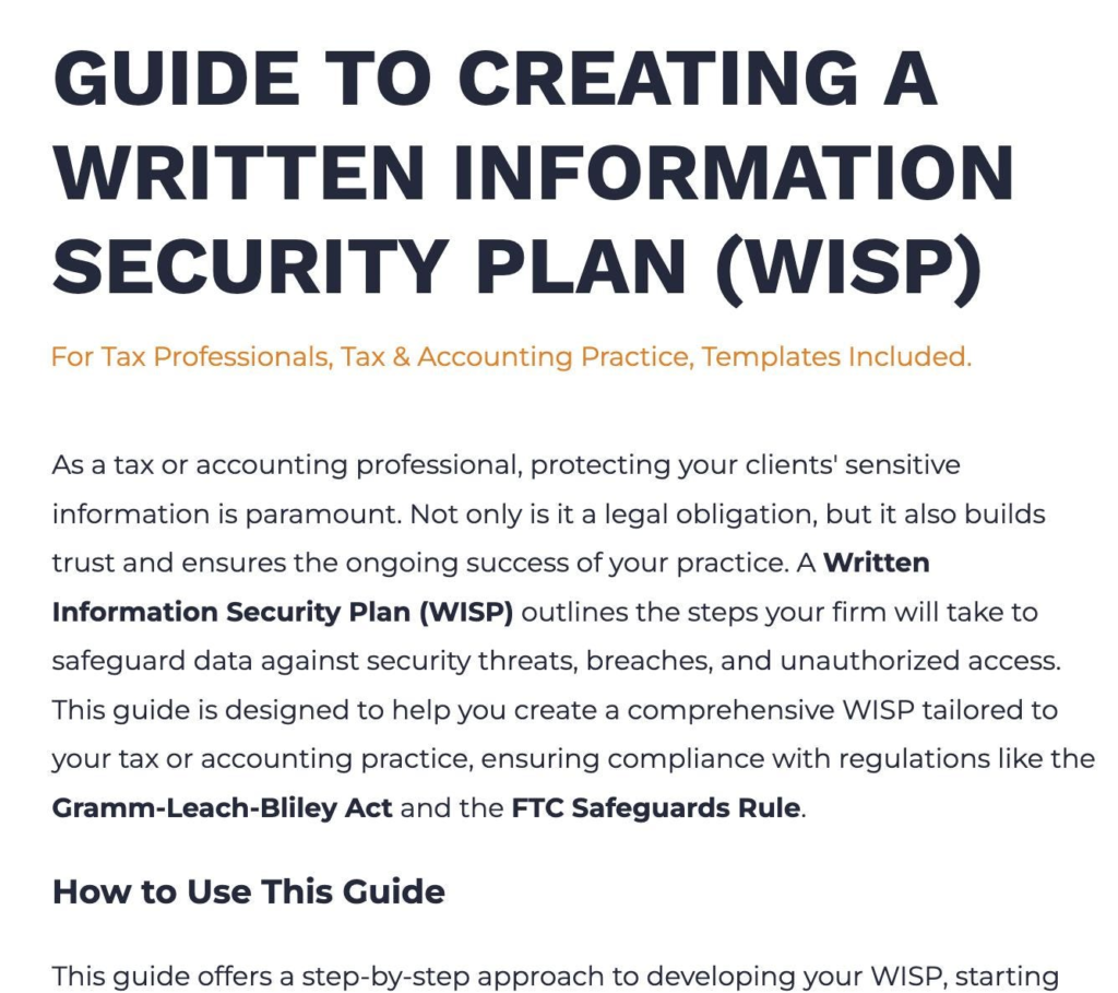 QuickStart WISP Template for Tax Professionals, Tax & Accounting Practice (Written Information Security Plan)