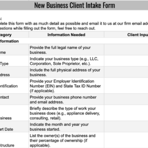 New Business Client Intake Form - Excel Template | Organized Business Tax & Accounting Setup