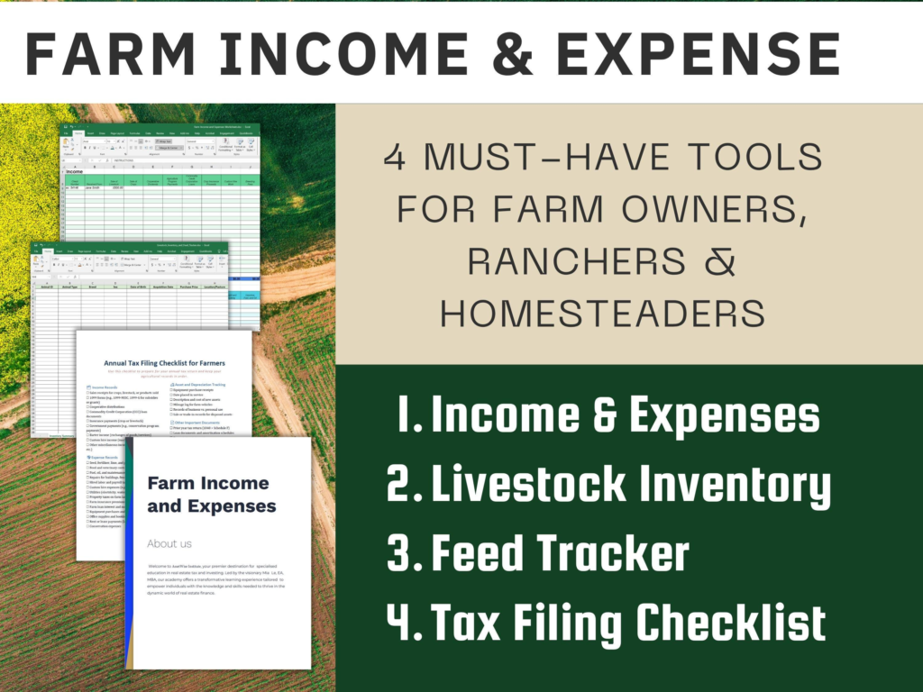 Farm Accounting and Livestock Management Kit Includes Expense Spreadsheet Feed Inventory Tax Filing Checklist and Log Templates for Ranchers