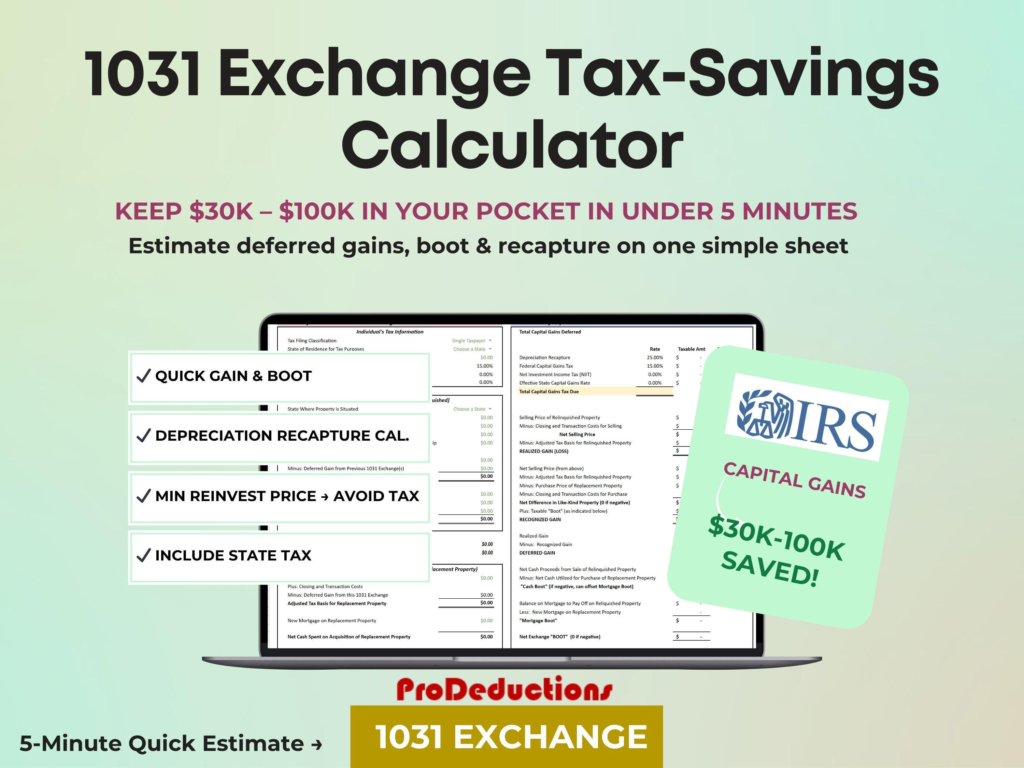 1031 Exchange Property Tax Calculator for Quick Capital Gains Estimates Depreciation Recapture and Boot Gain Calculation Reinvestment Purp