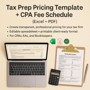 Tax Prep Pricing Template CPA Fee Schedule Excel Tax Preparation Price List for Accountants Bookkeepers Editable Pricing Sheet Template PDF